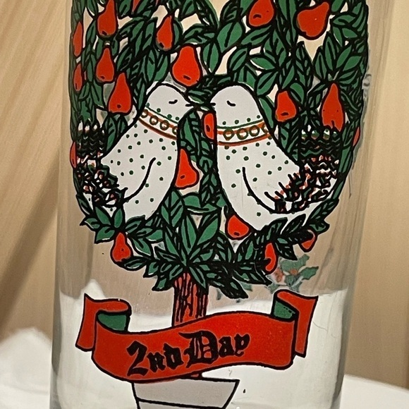 Vintage 12 Days of Christmas 2nd Day Glass 2 Doves 12 oz Anchor Hocking MCM - Picture 2 of 3